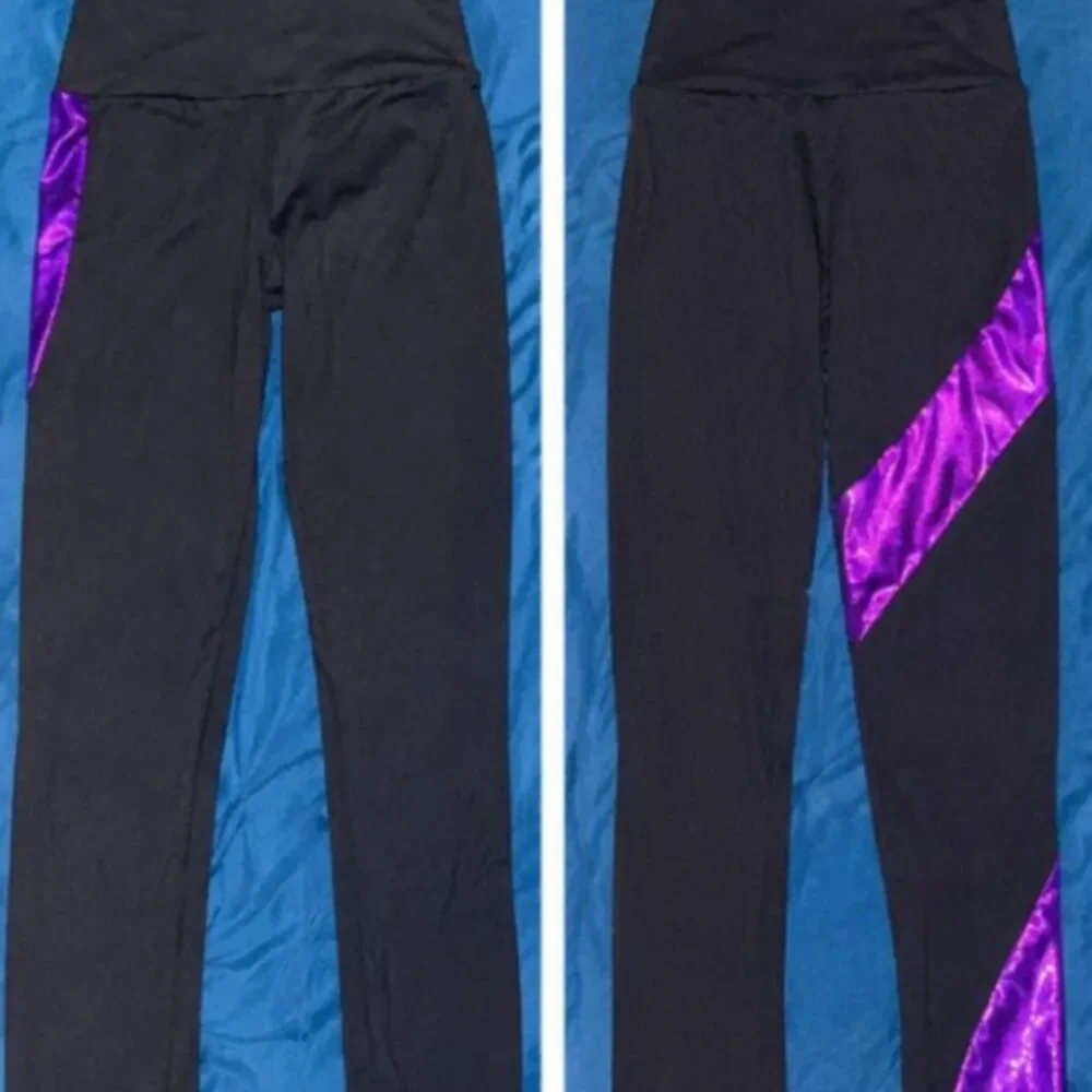 Motionwear Black & Purple Metallic Dance / Performance Leggings – Adult Small
